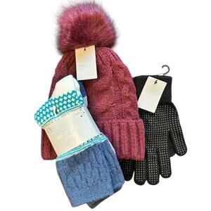West Loop Women's Winter Accessory Bundle Pom Beanie Butter Socks Gloves NWT